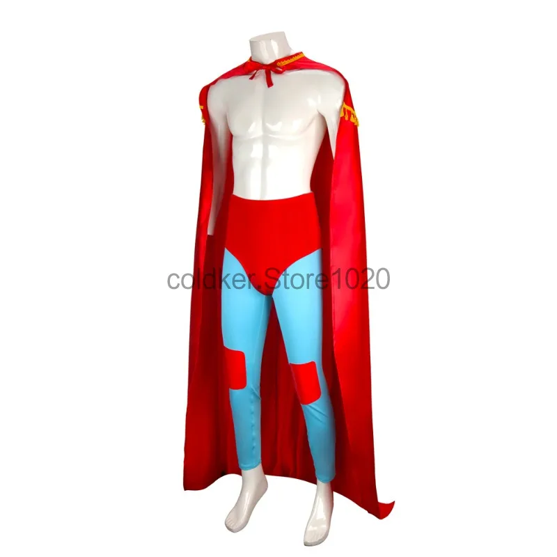 New Men's Nacho Cosplay Costume Mexican Wrestling Libre Red Cloak Mask Pants Shorts Full Set Adult Halloween Carnival Costumes