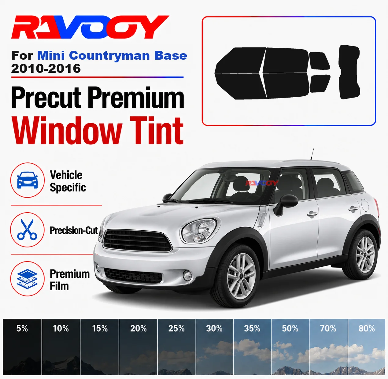 

Premium Precut Window Tint Kit Front Rear Windows Rear Windshield For Mini Countryman Base 2010-2016 Car Solar Nano Ceramic Film