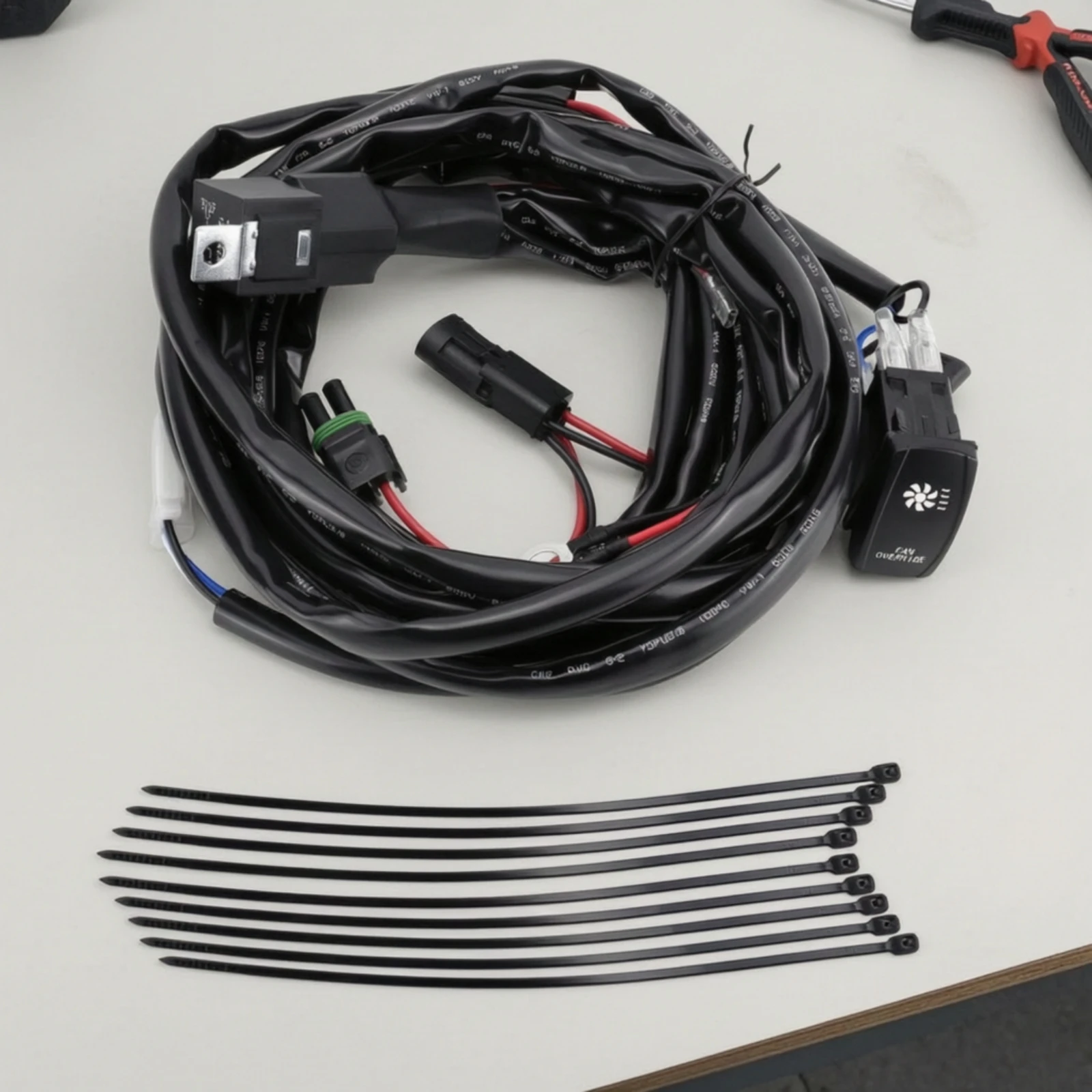 Cooling Fan Control Kit Easy to Install Wiring Harness with Rocker Switch Automotive Wiring Harness Heat-Resistant