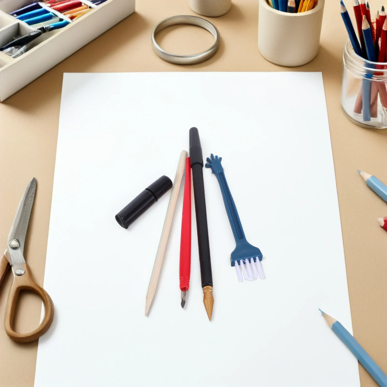 

5 шт., набор кистей для царапин, прочные деревянные художественные ручки, инструменты для управления деталями, бумажные инструменты для царапин для детей, поделки своими руками, школьный класс