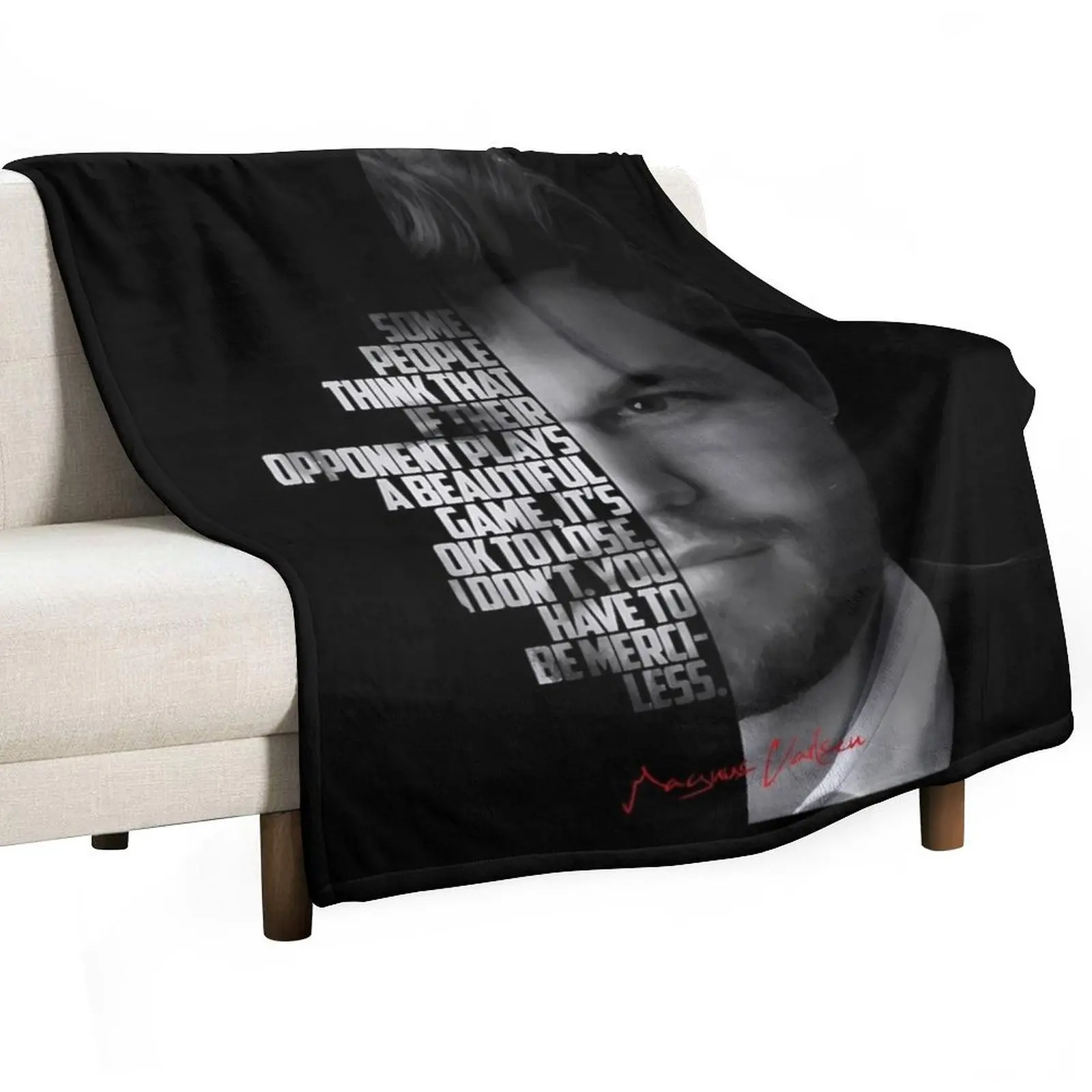 

Black and white Magnus Carlsen quote. Throw Blanket Plaid on the sofa Bed linens Beach Blankets