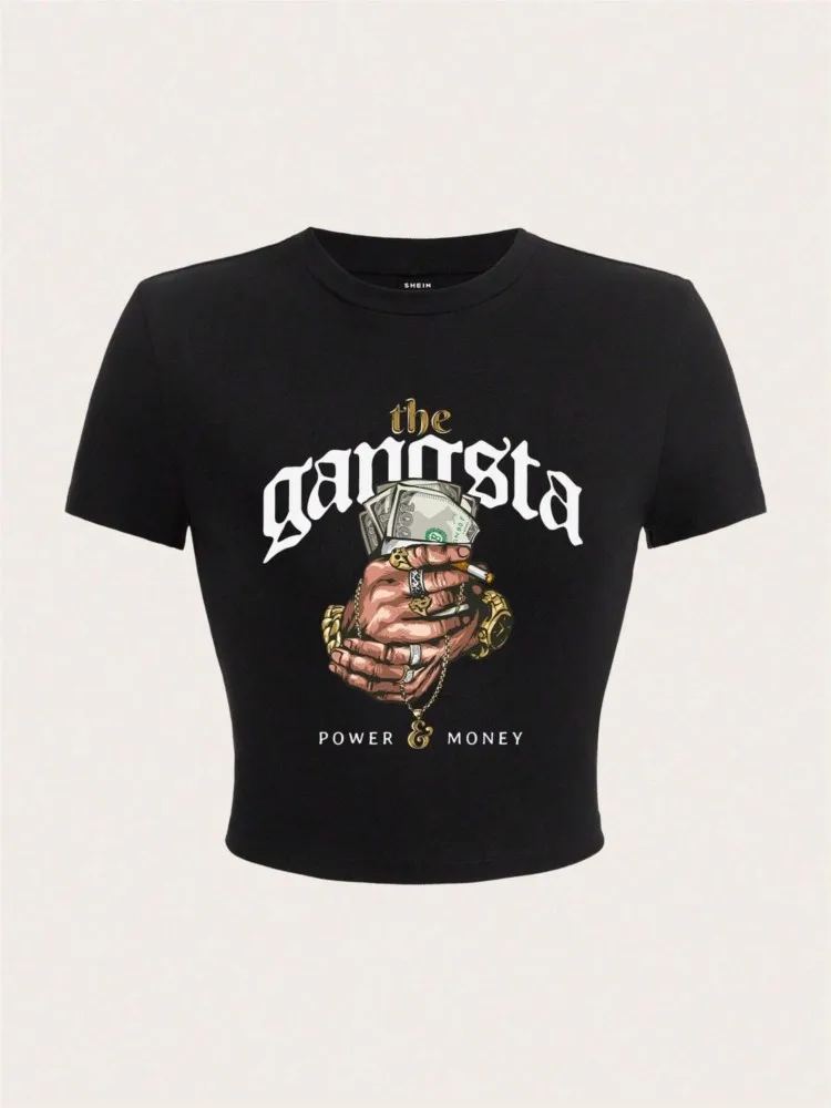 

Y2k Money Jewelry Letter Print Cotton Women Crop T-shirts Tee Shirts O-Neck Tight Short Sleeves Clothes Fashion Female Tops