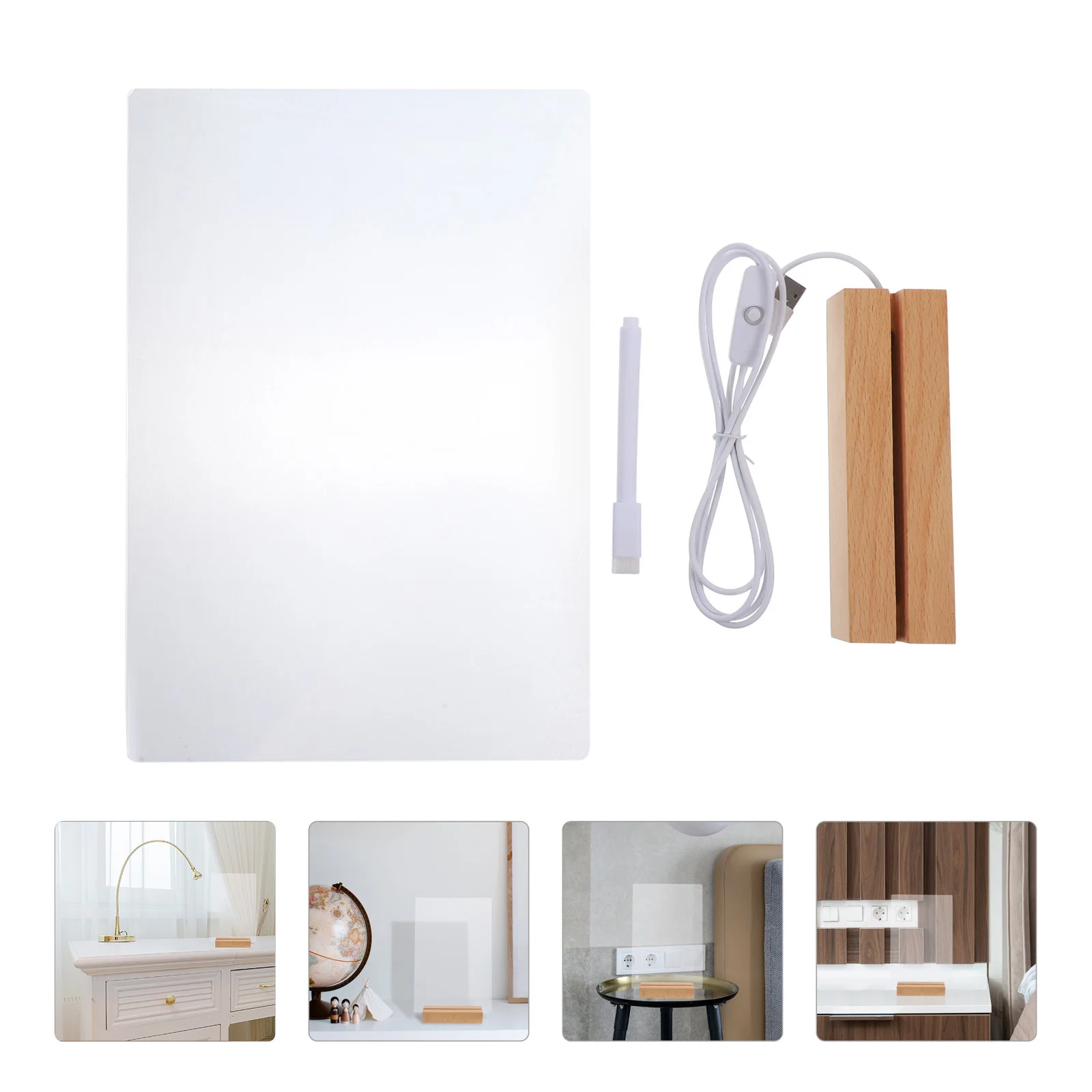 

1 set Acrylic Note Board Large Size Warm Light Up Rewritable Memo Pad Erasable Desktop Message Writing Boards with LED Base