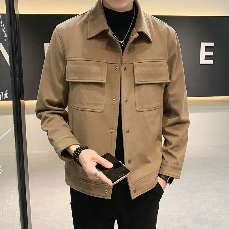 

2023 Winter Woolen Jacket Men Casual Slim Fit Trench Overcoat Thick Warm Wool Coat Windbreaker Solid Color Male Outerwear