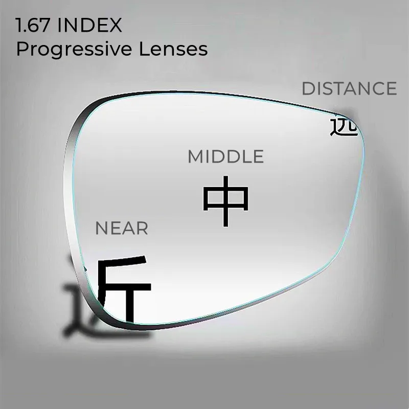 1.67 Index Prescription Progressive Lenses Free Form Multi Focal Without Line for Myopia/Hyperopia Super Thin High Diopter