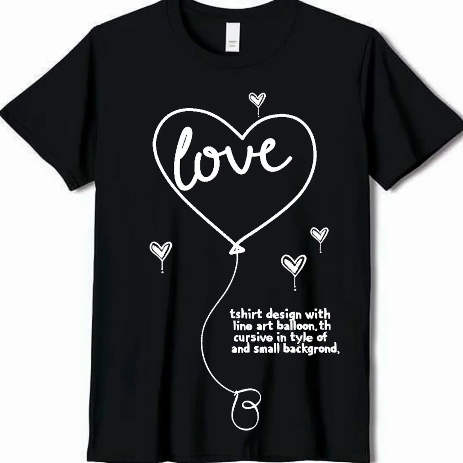 

Love Heart Balloon TShirt White Line Art Design Cursive Love Word