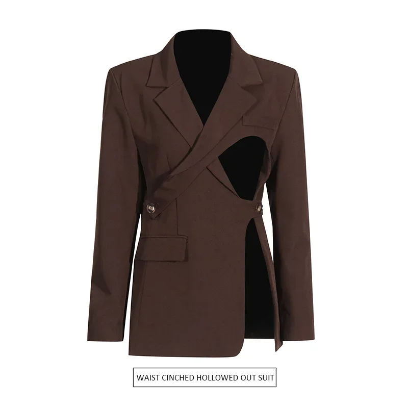 British Style Suit 2024 New Style Suit Collar Irregular Deconstruction Design High-end Waist Hollow Jacket Пиджак Женский