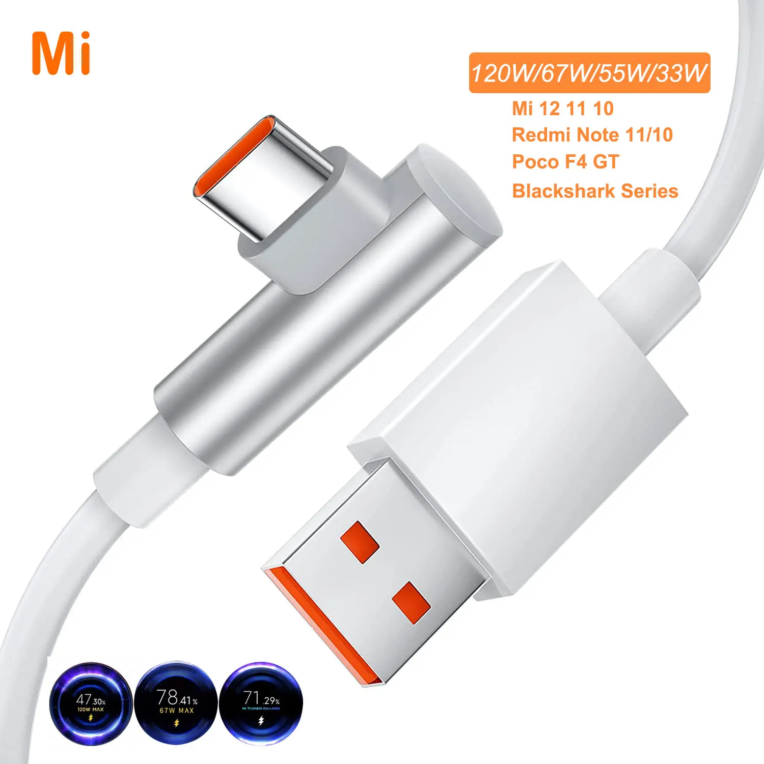 For Xiaomi 120W 6A Usb Type C Game Fast Charging Cable 90 Degree Elbow For Mi 12 11 10 Pro Poco Redmi Note K40 Tipo Charger