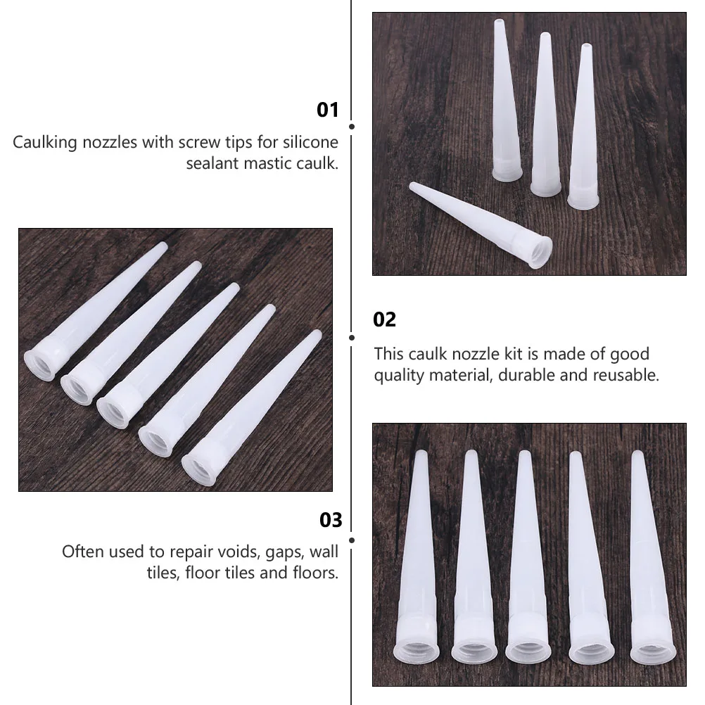 

50pcs Reusable Plastic Tube Nozzles Caulk Nozzles Screw Tips For Silicone Sealant Caulking Device Accessories Leak Proof Tools