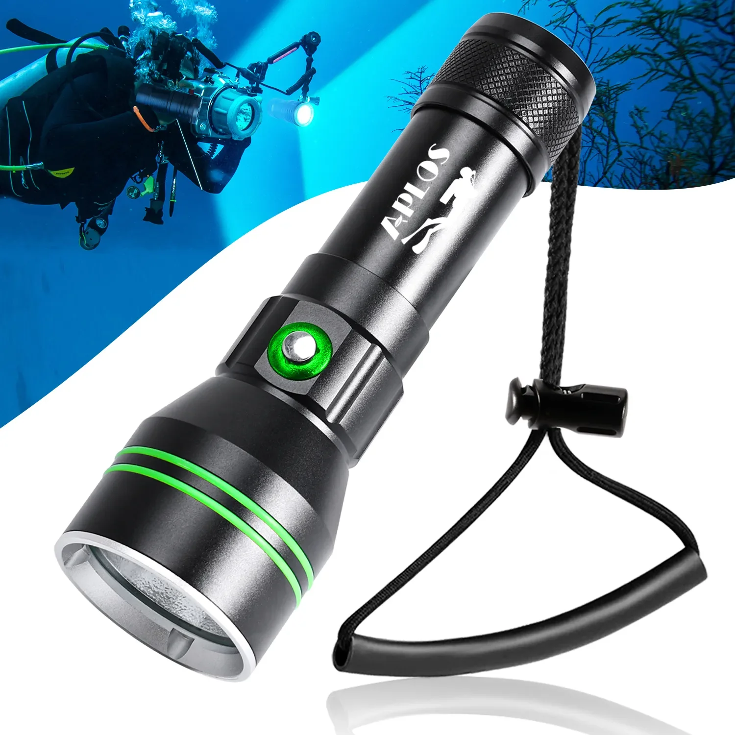 APLOS AP50 Scuba Diving Flashlight P70 Super Bright 5000lm 26650 Battery Dive Torch 110m Underwater IPX-8 Dive Lamp Lantern