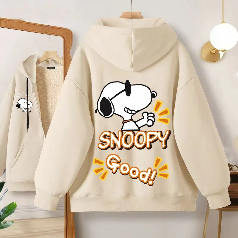 Snoopy Adult Hooded Cardigan Sweatshirt Women Men Winter Clothes Warm Comfortable Cartoon Anime Graphic Print Sweatshirts Gifts