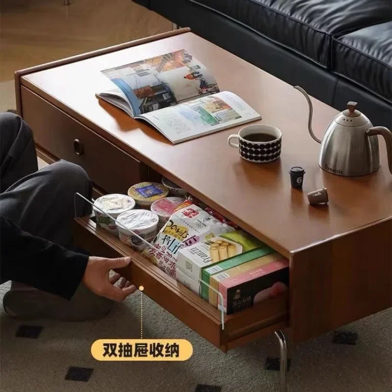

Solid wood, coffee table, living room, household, small apartment, light luxury, stainless steel, retro, tea table, simple,