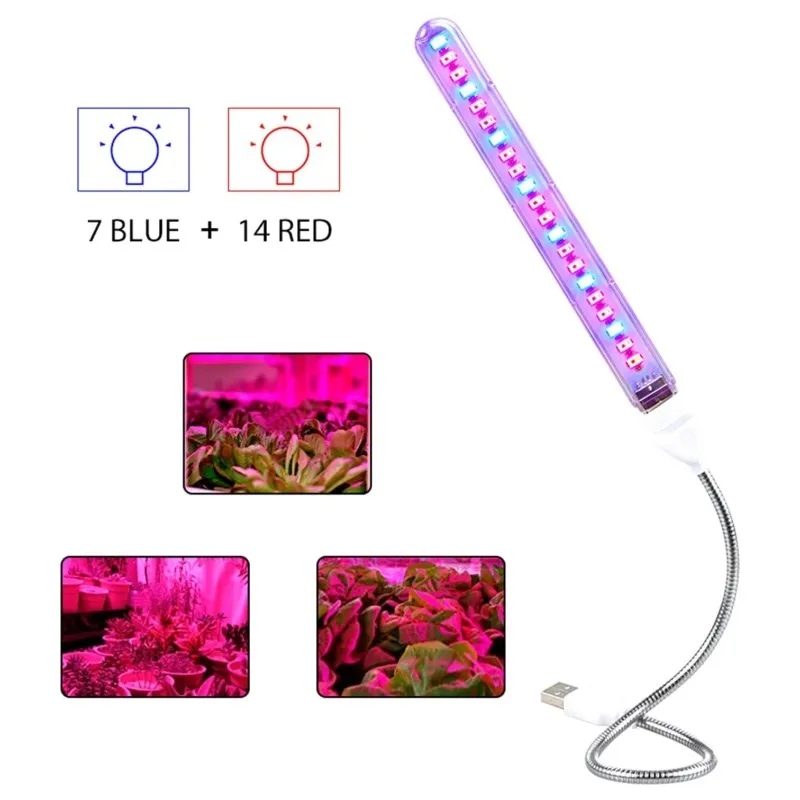 

1pc 10W Led Grow Light USB Portable LED Plant Grow Light DC5V Full Spectrum Phyto Lamp 21 leds Rotation Flexible Light Indoor