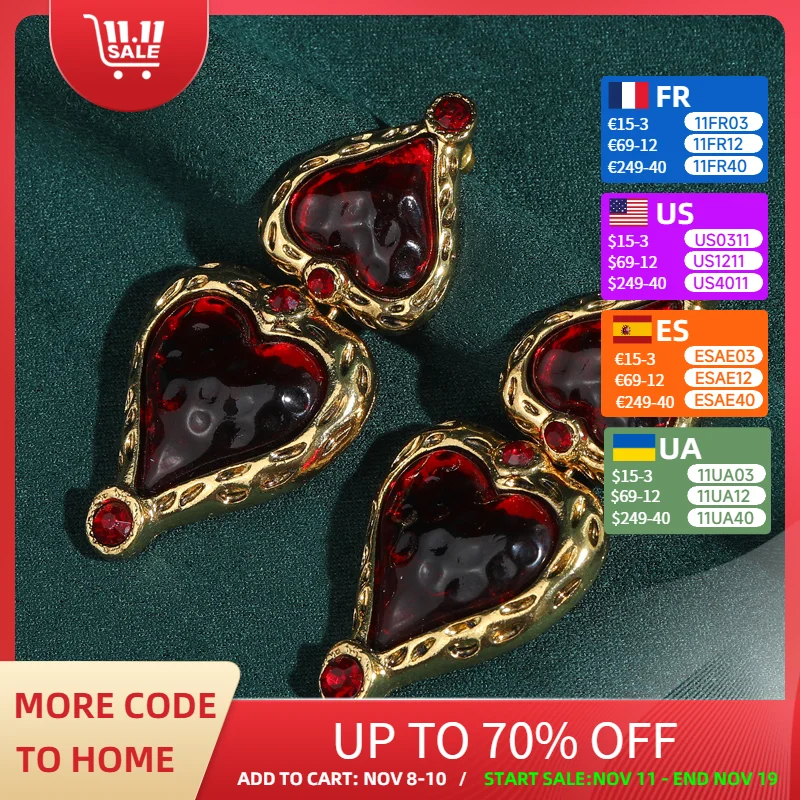 

Vintage Drop Heart Earrings Red 2025 Valentine Day Gift For Couples Jewelry Glass Gold Color Accessories Accessories For Women