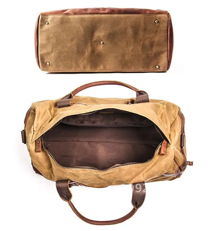 

Vintage Waxed Canvas Men Luggage bag Genuine Leather Men Travel Large on of Weekend trip bag Duffel carry Bags Bags Overnight