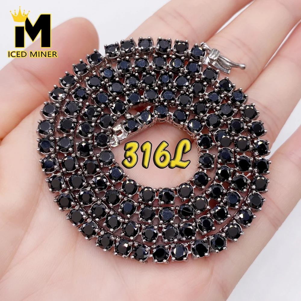 IM Black 6mm 316L Stainless Steel Tennis Chain Necklaces For Men Women Bling Zircon Iced Out Chain Jewelry Free Shipping