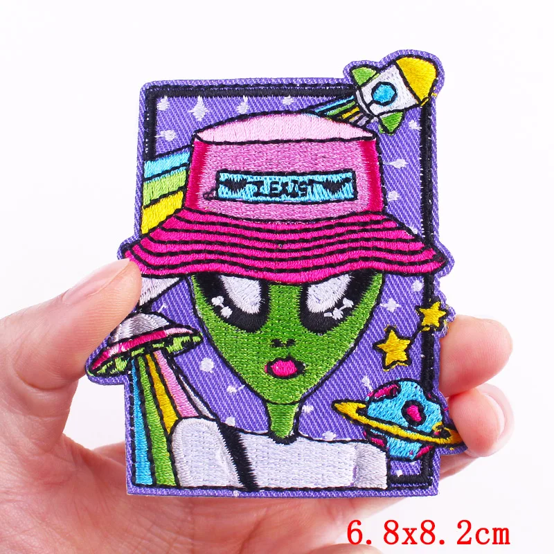 Space Alien UFO Patch Iron On Patches On Clothes Stickers DIY Planet Embroidery Patch Appliques Fusible Patches For Clothing Sew view 6