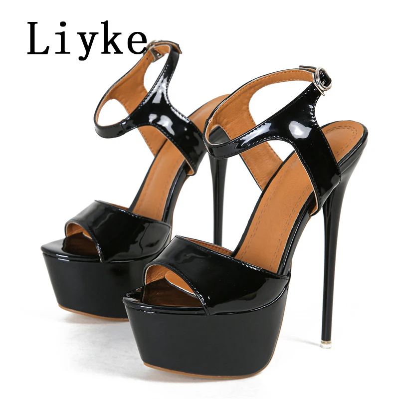 Liyke Size 34-46 Sexy 16CM Fetish Sandal Women Summer Fashion Open Toe Buckle Strap Platform High Heels Stripper Pole Dance Shoe