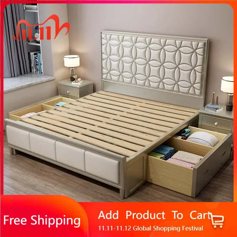 

Enclosure Double Beds American Wood Comferter Loft Bed Storage Space Adults Modern Creative Cama Queen Size Hotel Furniture