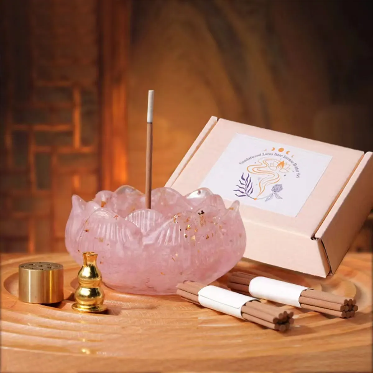 1 Set natürliche Kristallspäne, Harz, Lotus-Räucherstäbchenhalter-Set, entmagnetisierendes Schatzbecken, Räuchergefäß mit Halterbasis