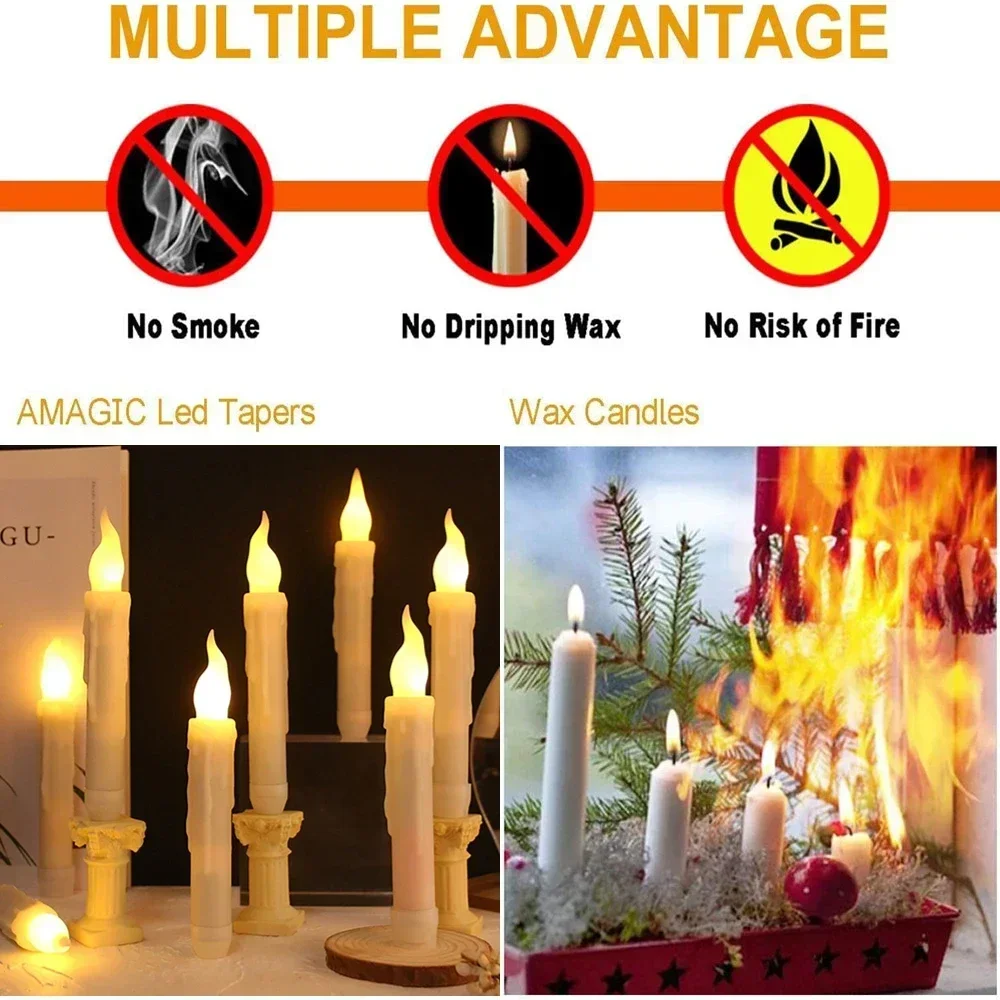 12/24Pcs Floating Taper Candles with Remote Control Flickering LED Electronic Candle Sticks for Halloween Christmas Party Decor