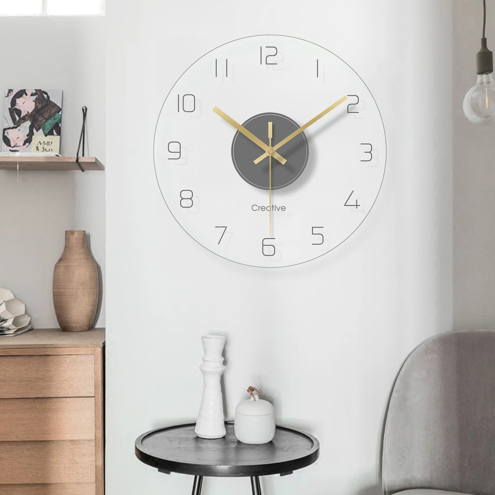 Wall Clock 12 Inch Clear Glass Wall Clocks Non-Ticking Battery Operated Ultra-Quiet Movement Quartz for Office Classroom School