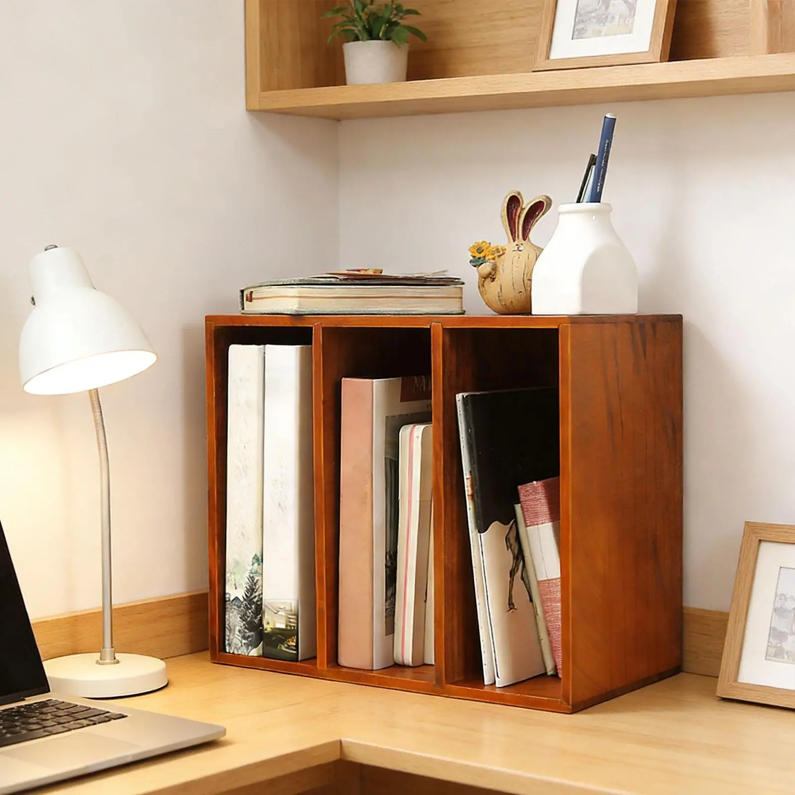 

Book Holder Wooden Shelf Magazine Organizer Document Storage Rack Letter Envelope Display Suitable for Office Children Home