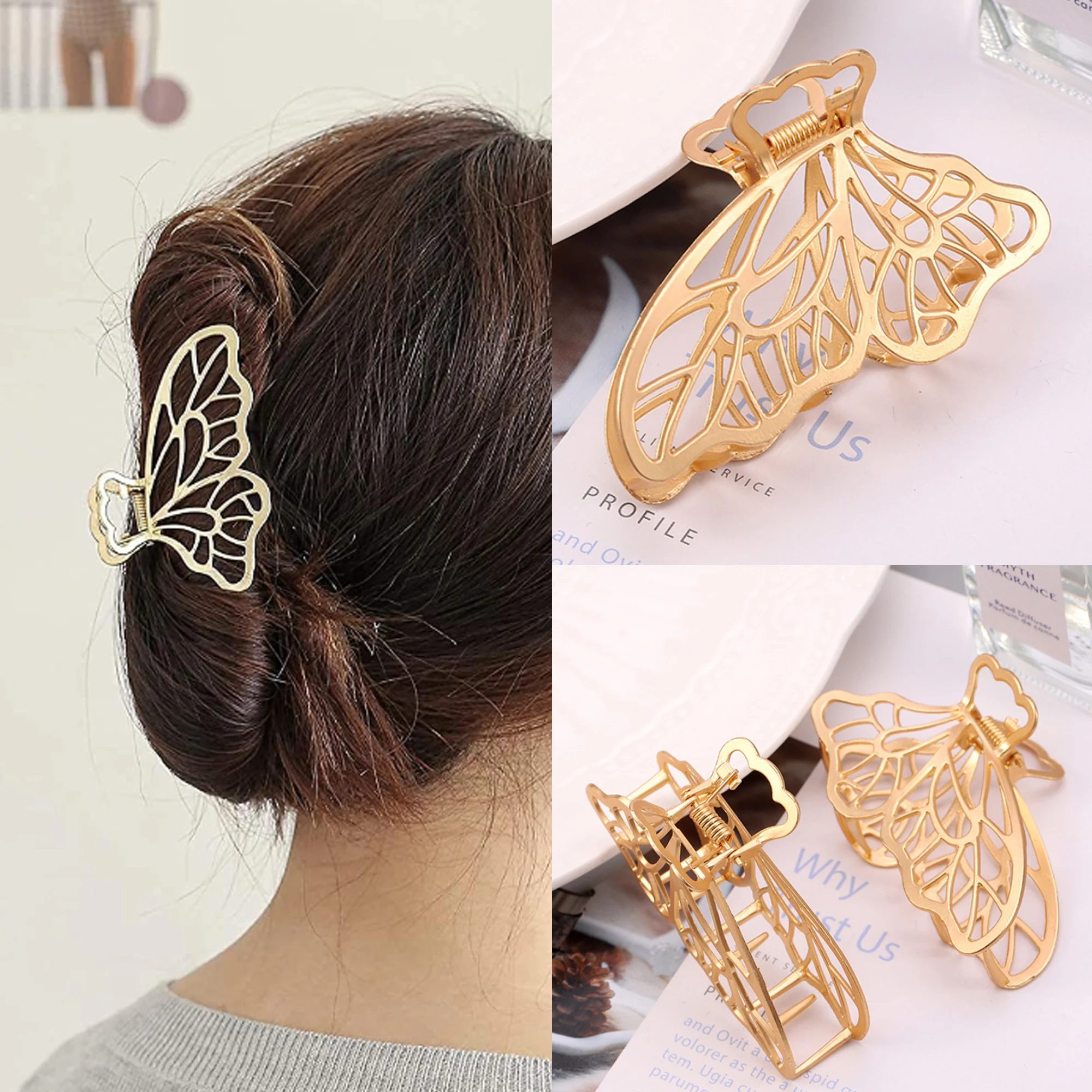 Gold Color Metal Butterfly Hair Clip For Women Hollow Out Hair Claw Barrettes Hairpin Hair Accessories Headwear Wholesale Gifts