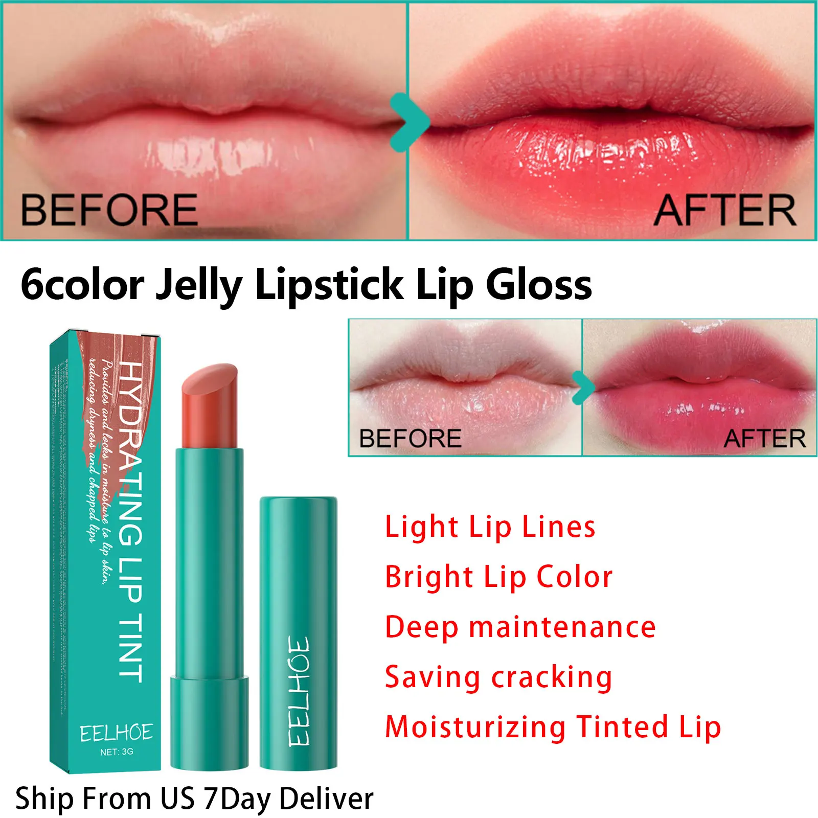 6color Jelly Lipstick Set Deep Maintenance Saving Cracking Moisturizing Long Lasting Matte Non-stick Cup Lip Line Lip Gloss Pink