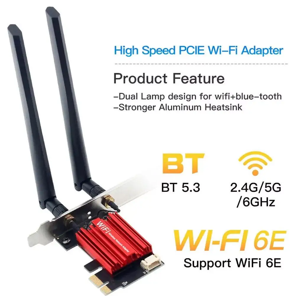 WiFi 6E AX210 Wireless PCI-E Adapter Tri-band 2.4G/5G/6Ghz Compatible BT 5.3 802.11AX Network Wi-Fi Card For PC Win 10/11 T1I5