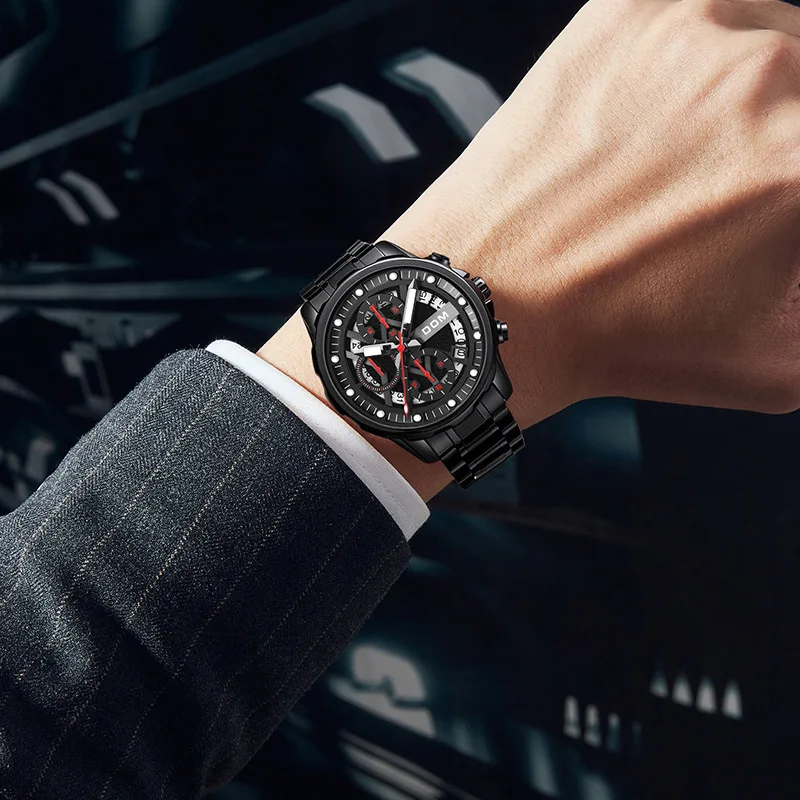 DOM Watches for Men 8860 Fully Automatic Steel Heart Mechanical Wind Quartz Steel Belt Luminous Calendar Mens Watch Reloj Hombre