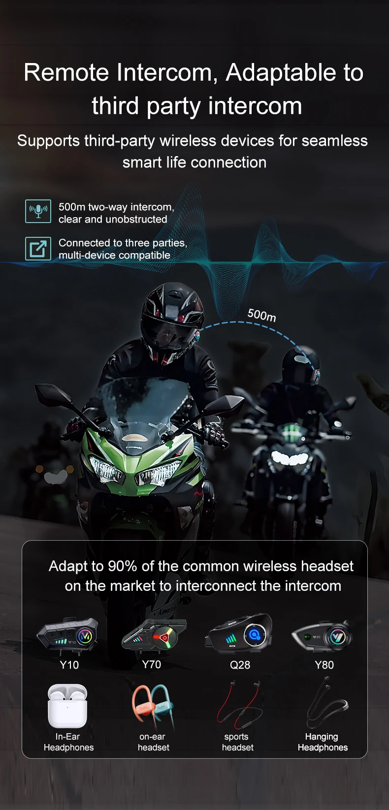 Kebidumei Y12 Pro Motorrad Helm Intercom Bluetooth Headset 500M Wireless Intercomunicador Moto Walkie Talkie – Detail 2