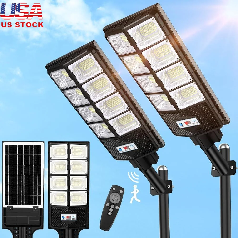 

Solar Street Lights 2 Pack Waterproof 10000LM 448 LEDs Dusk to Dawn Motion Sensor Outdoor Flood Light Easy Installation