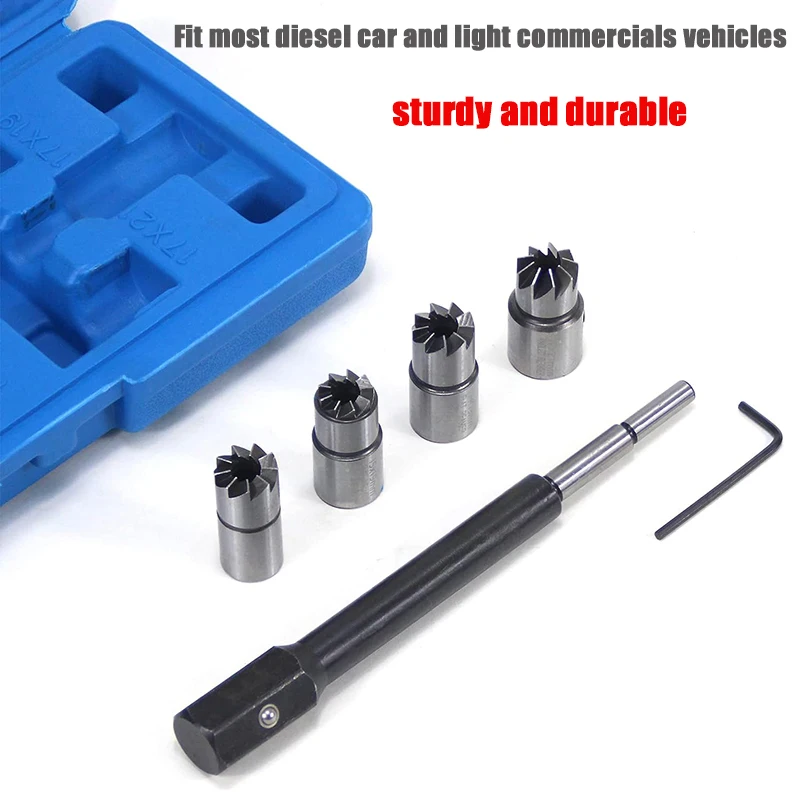 Ensemble d\'outils de coupe de siège d\'injecteur de moteur diesel, nettoyant, kit d\'outils de coupe de carbone, 5 pièces
