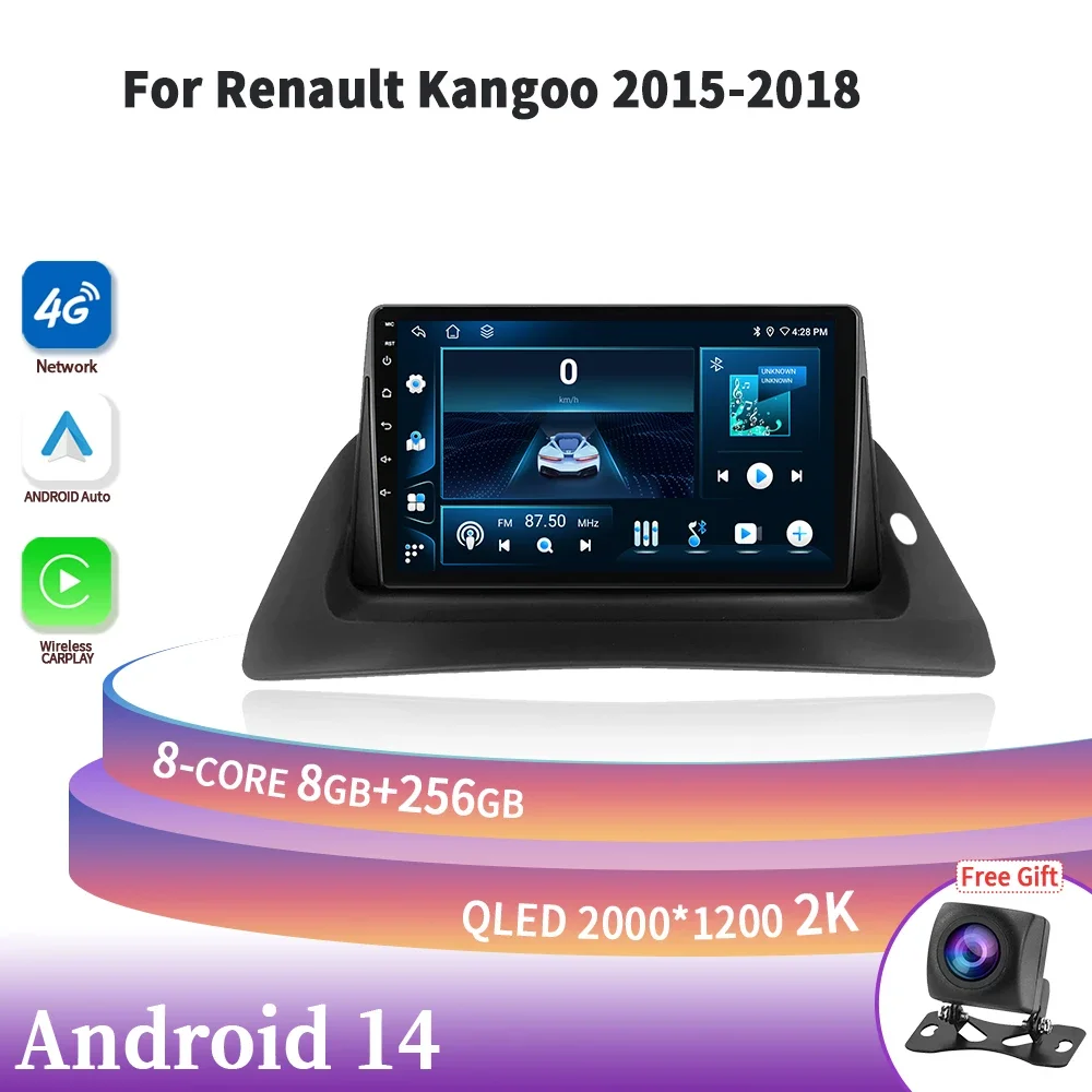 For Renault Kangoo 2015-2018 Android Car Radio Multimedia Navigation Wireless Carplay 5G WIFI Stereo System 4G GPS Touch Screen