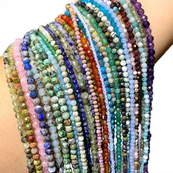 Real Natural Faceted 2 3 4mm Agate Lapis Lazuli Prehnite Amethyst Turquoise Stone Beads for Jewelry Making Diy Bracelet Charms