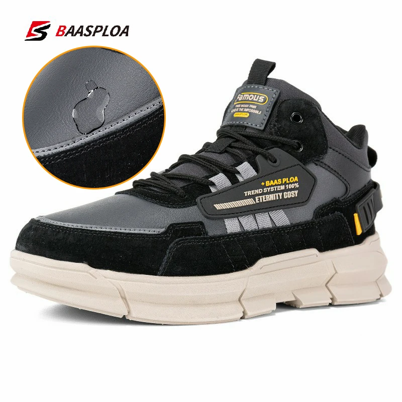 Baasploa 2022 Winter Men Leather Comfortable Cotton Shoes Waterproof Warm Outdoor Sneakers Non-Slip Wear-Resistant Hiking Shoes