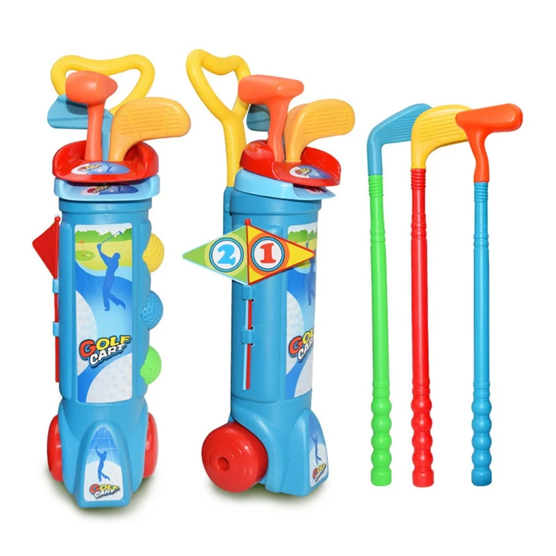 Kids Golf Playing Games Set Children Golf Practice with Wheels Sports Suit Plastic Educational Club Toys Children Hand Putter