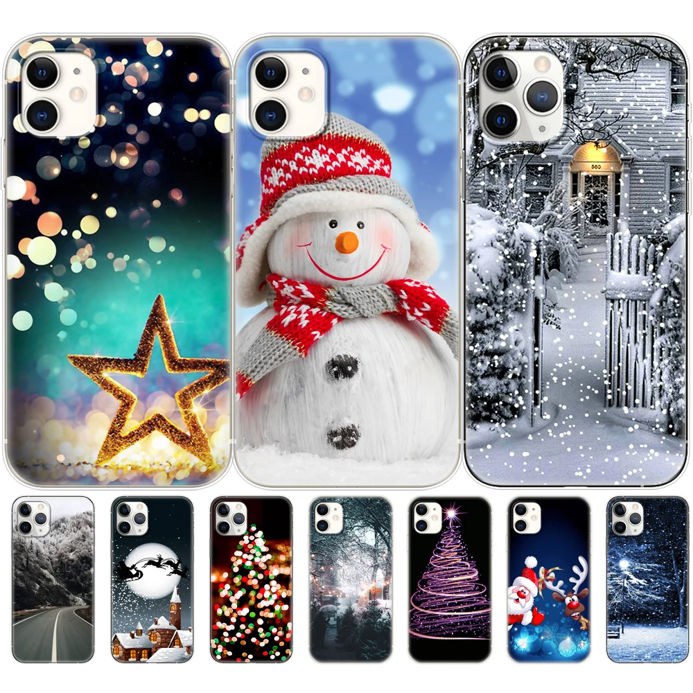 For iphone 11 Case Back Phone Cover for iphone 11 pro max eleven Silicon Soft TPU Bag Bumper winter christmas snow tree new year