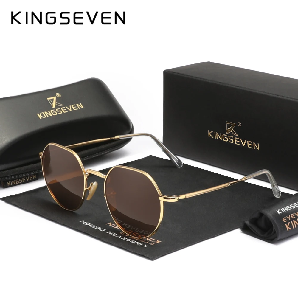 KINGSEVEN UV400 Men‘s Sunglasses Polarized Women Fashion Round Alloy Frame Anti-glare Glassses Classical Eye Protection Eyewear