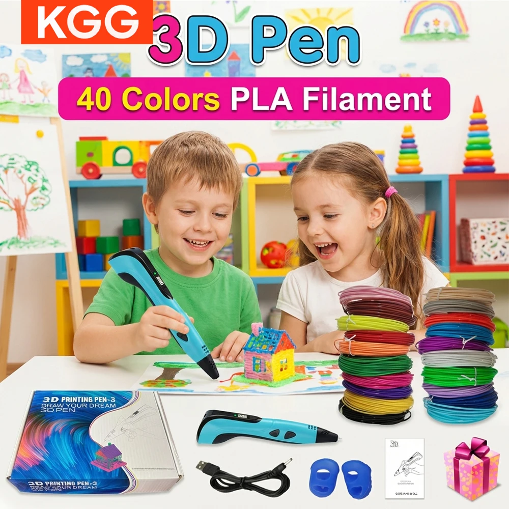 

3D-ручка для детей с зарядкой Type-C, 40 цветов PLA, для рисования, развивающая, подарок на Рождество и День рождения для мальчиков и девочек