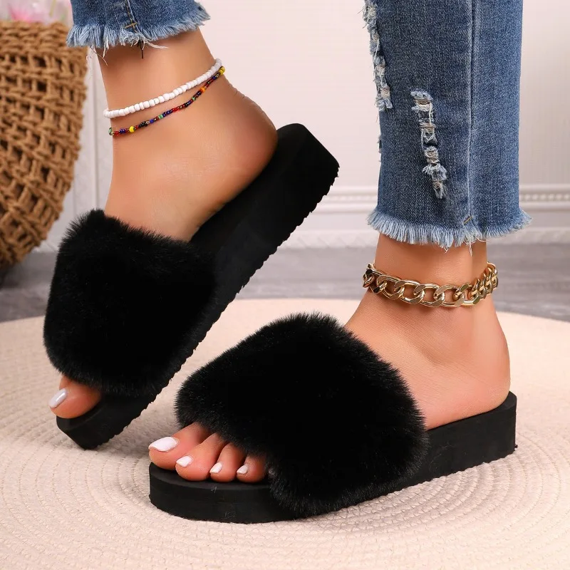 2024 Summer New Comfort Platform Women Slipper Women's Fashion Trend Anti-slip Wear Comfortable Soft Sole Fluffy Flat Flip-flops