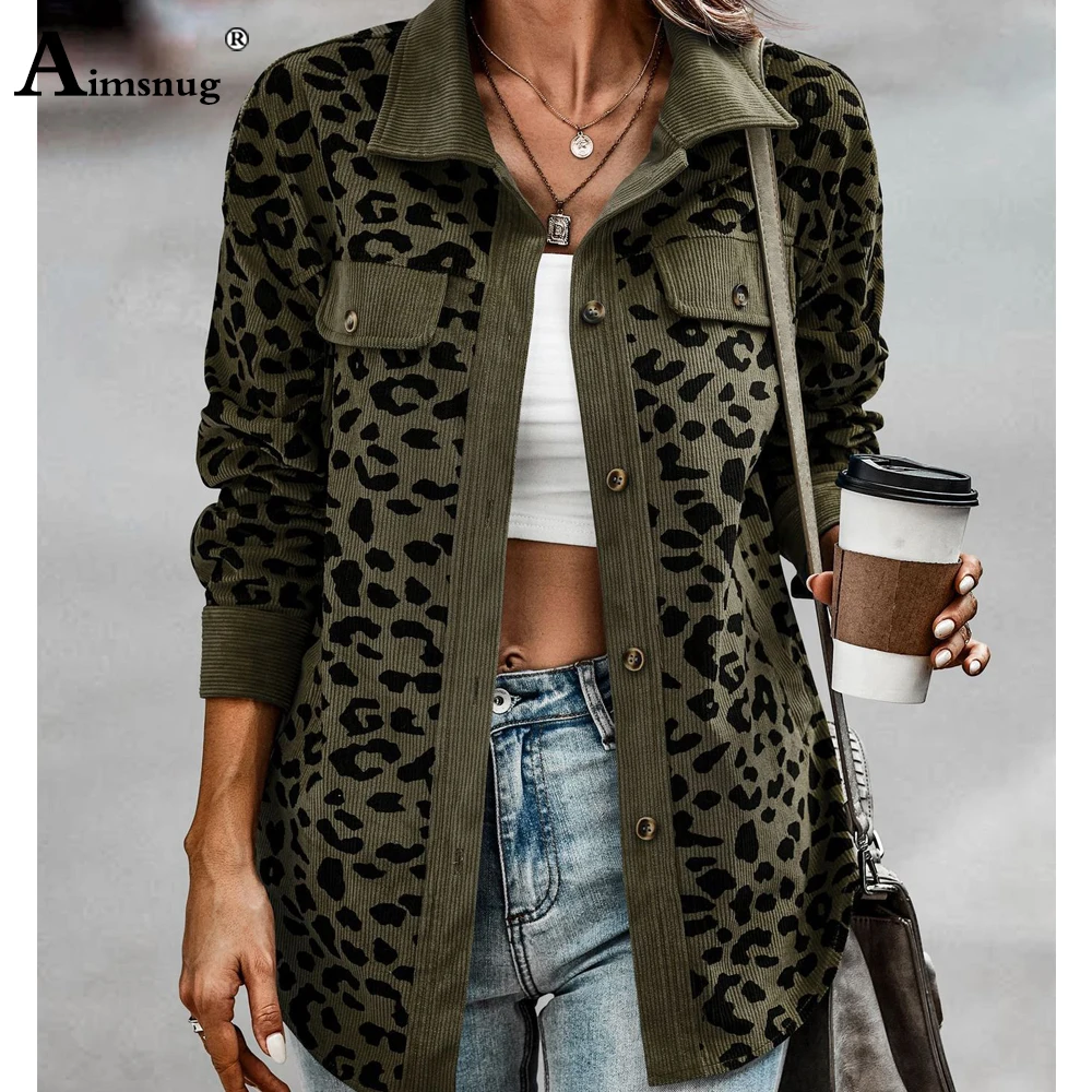 

Women Fashion Lapel Collar Jackets Sexy Girls Clothing 2022 Autumn Vintage Leopard Print Top Outerwear Ladies Stand Pocket Coats