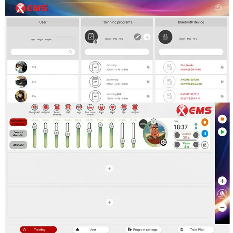 محفز العضلات الكهربائي Ems الصالة الرياضية ملابس لياقة Xems بدلة تدريب XBODY