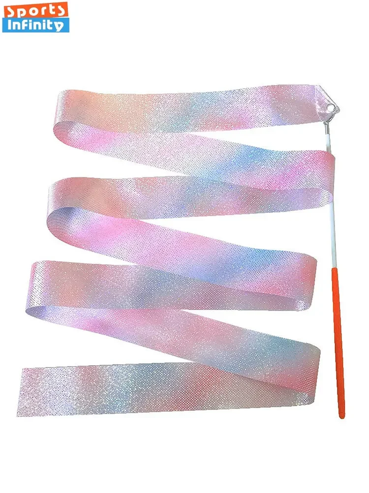 2m Dance Ribbon Flashing Star Gym Ribbons Rhythmic Art Gymnastics Ballet Streamer Twirling Rod Rainbow Stick Training Kids Toys