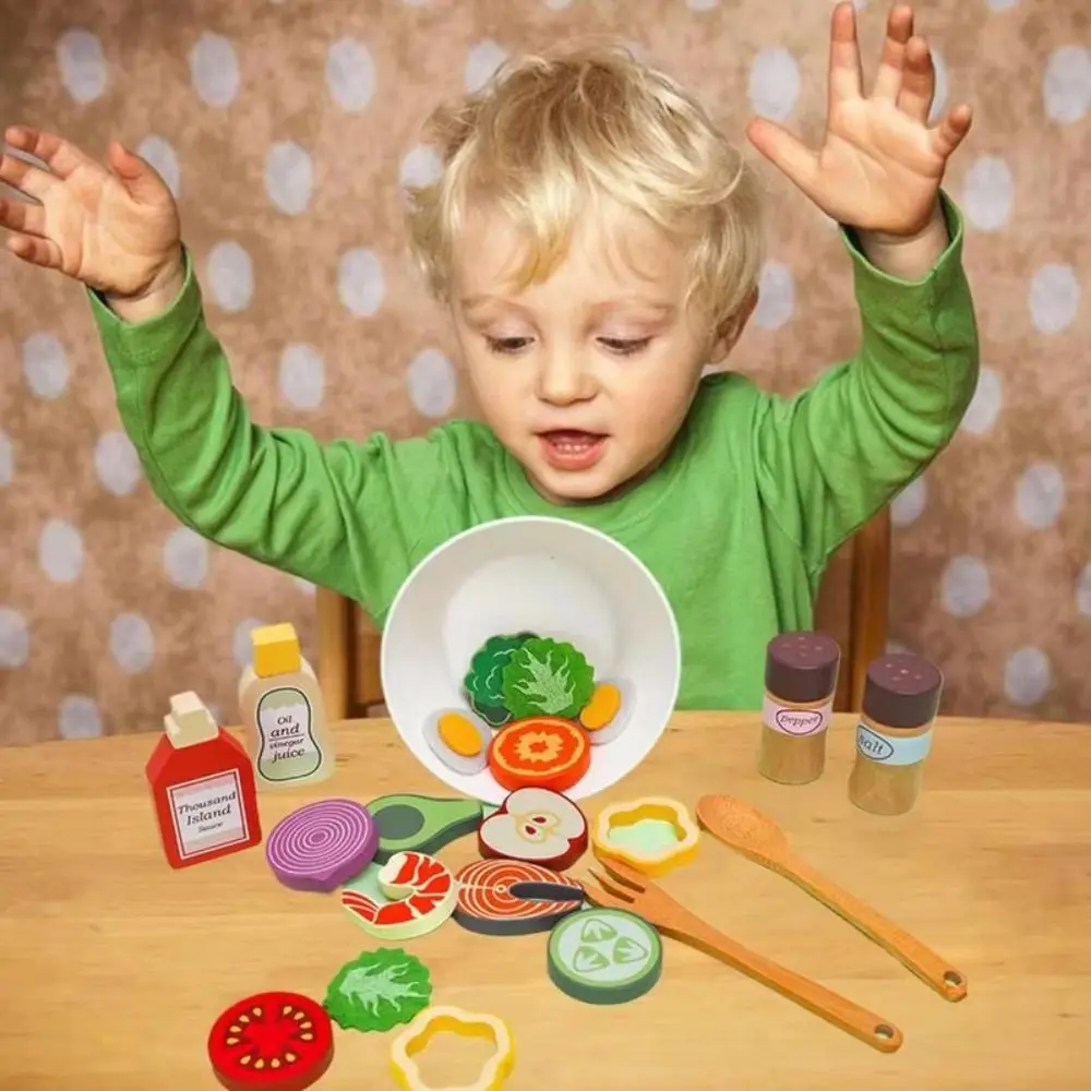 Wooden Pretend Play Kitchen Toys Simulation Food Play House Simulation Fruit Vegetable Set Montessori Role Play