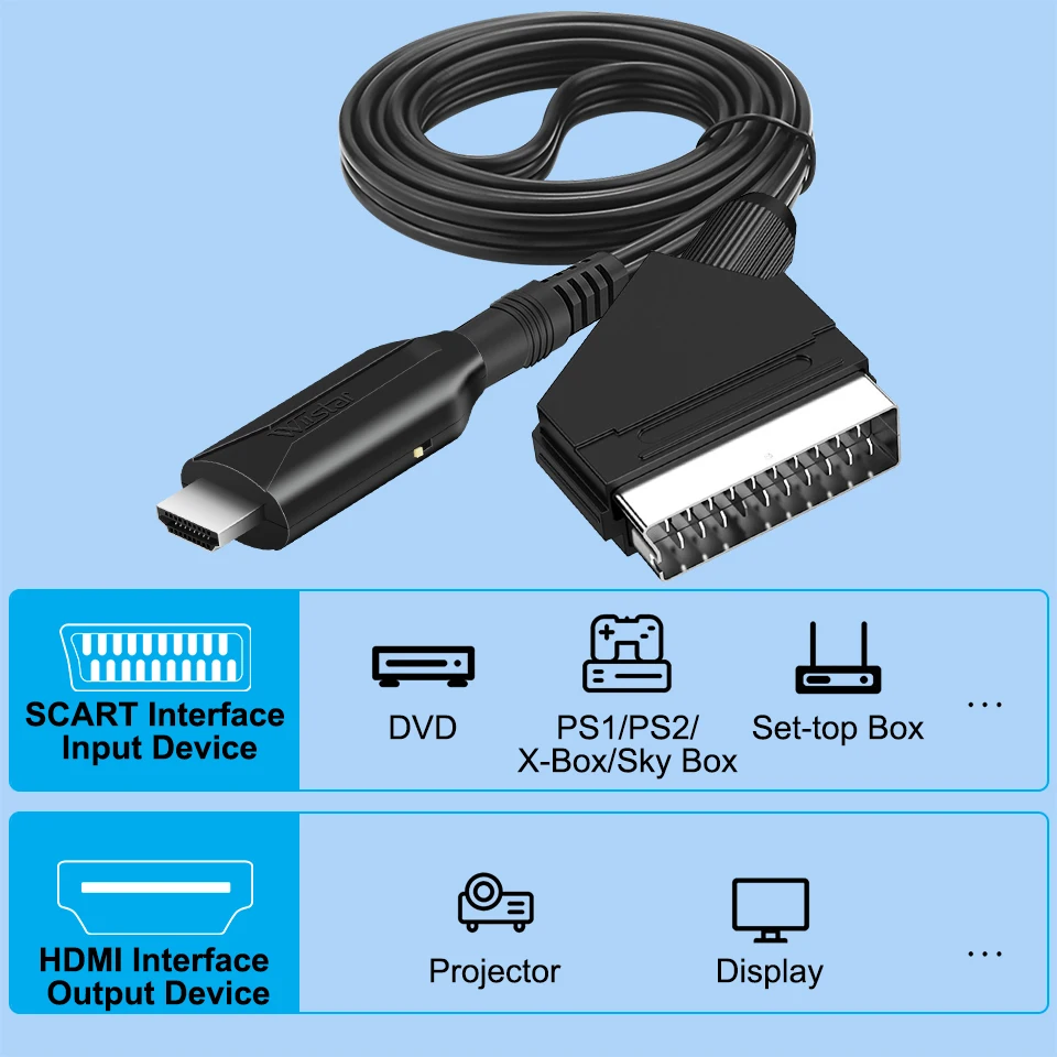 Imagem -04 - Scart para Hdmi Video Audio Converter Cabo Adaptador 1080p Macho para Macho Entrada Scart para Saída Hdmi para Hdtv Sky Box Stb Plug Play