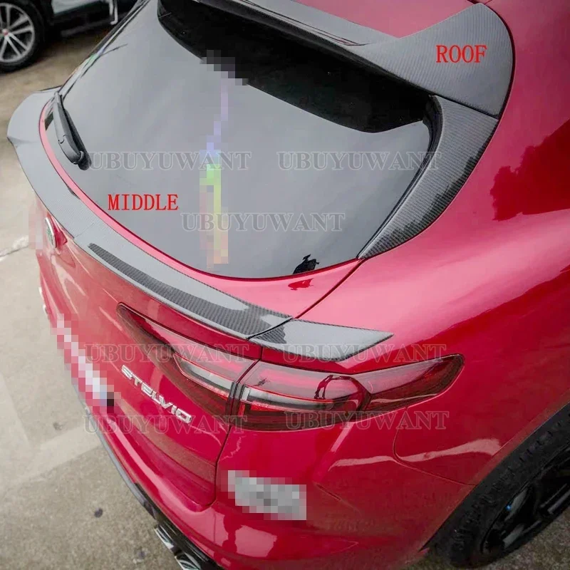 For Alfa Romeo Stelvio Spoiler REAL CARBON FIBER Hatchback SUV Roof AND MIDDLE Wing Body Kit Accessories 2017 2018 - 2024