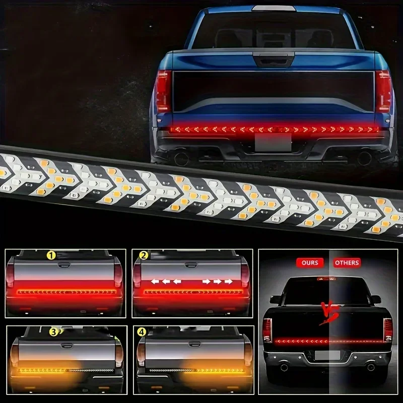 1pc Arrow LED Tailgate Light Bar Strip Red Yellow Switchback Sequential Turn Signal Strobe Flashing Brake Light Tail Light Kit