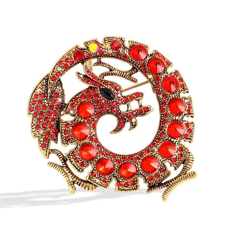 Zodiac Series Totem Dragon Brooches May Seventh Dimension Five Elements Red Dragon Beast Personality Men Suit Jacket Brooch Pin